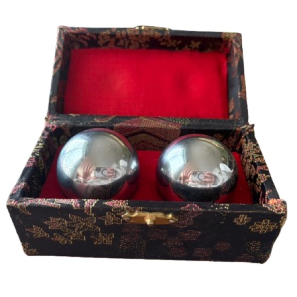 Vintage Chinese Baoding Meditation Balls w/ Brocade Box